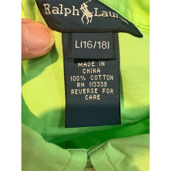 Ralph Lauren Boys L Green Short Sleeve Button-Up Shirt Embroidered Logo - Picture 6 of 8